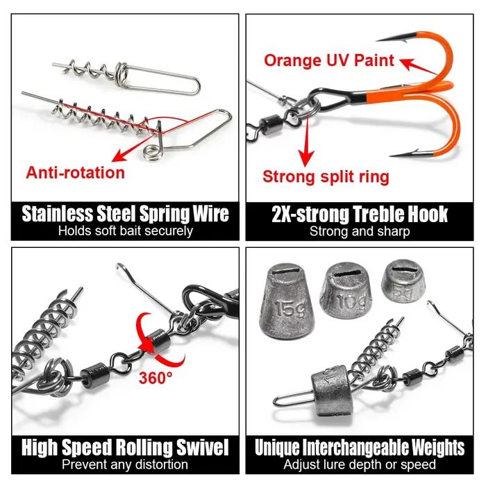 Système Stinger Rig Spinpoler Flame avec hameçon triple UV - Pour leurres souples type shad