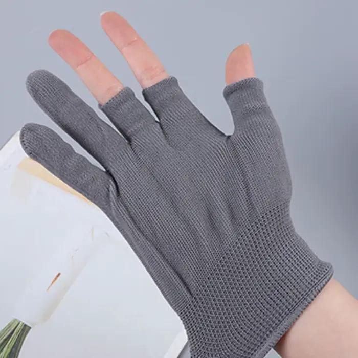 Gants nylon ultra-fins été deux trois doigts cueillette thé pêche travail fingerless protection légère