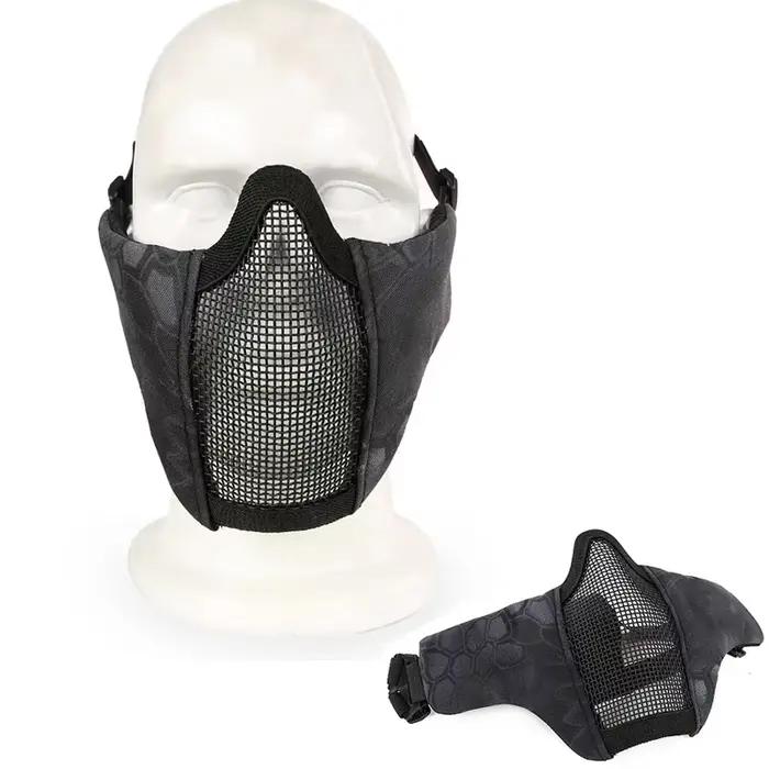 Masque facial tactique camouflage demi-visage maillage métal pêche chasse airsoft protection