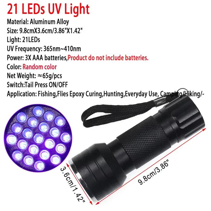 Lampe UV polymérisation 9LEDs 21LEDs 365nm-410nm pour montage mouches - Outil séchage epoxy nymphe