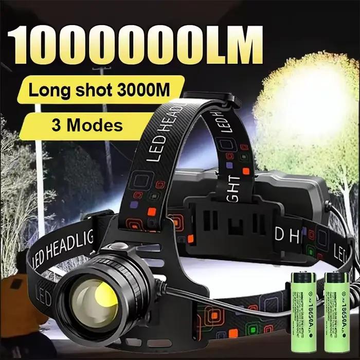 Lampe frontale pêche puissante rechargeable zoomable - Étanche IPX5 - Haute luminosité pour travail précis