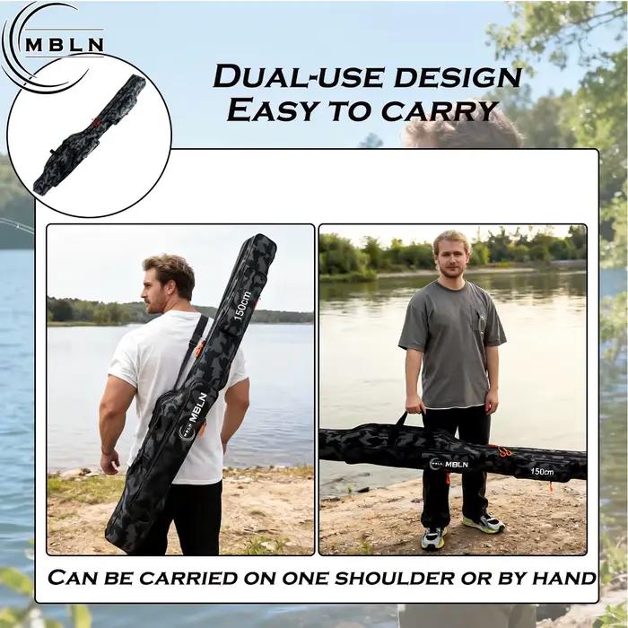 Sac pêche MBLN double couche pliable grande capacité 1.5m, sac à dos canne multi-fonctions rangement