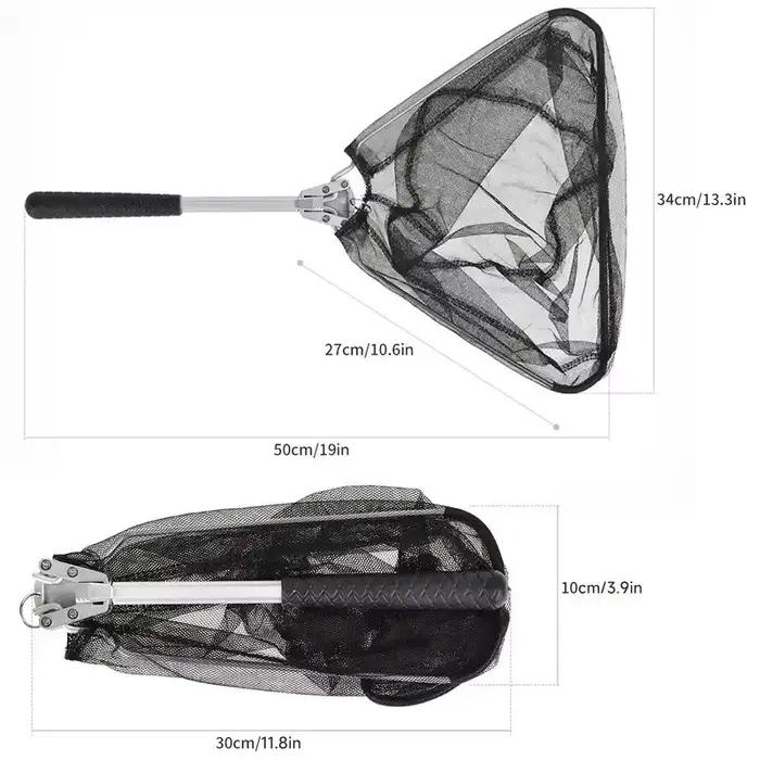 Filet de pêche triangulaire mini pliable aluminium noir durable et portable pour pêche pratique