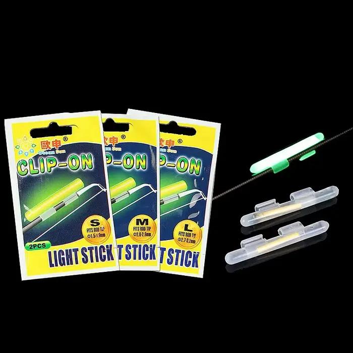 Lot de 100 bâtons lumineux fluorescents pour pêche de nuit, clipsables sur canne, tailles S à