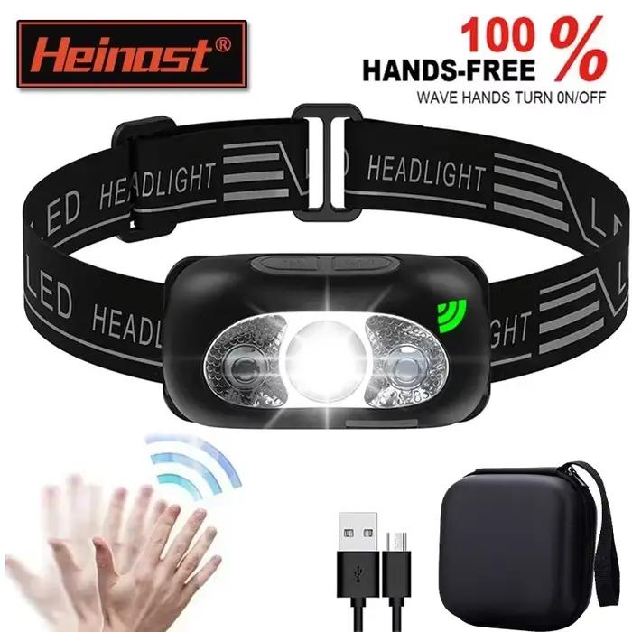 Lampe frontale mini LED puissante pour pêche nocturne étanche avec capteur de mouvement portable