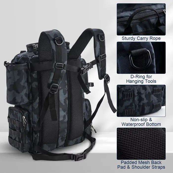 Sac à dos de pêche waterproof léger avec porte-canne - Rangement ajustable pour matériel de pêche