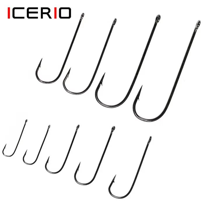 ICERIO 50PCS Aberdeen hameçon longue tige eau salée douce sabiki rig streamer fly taille 10 à 3/0