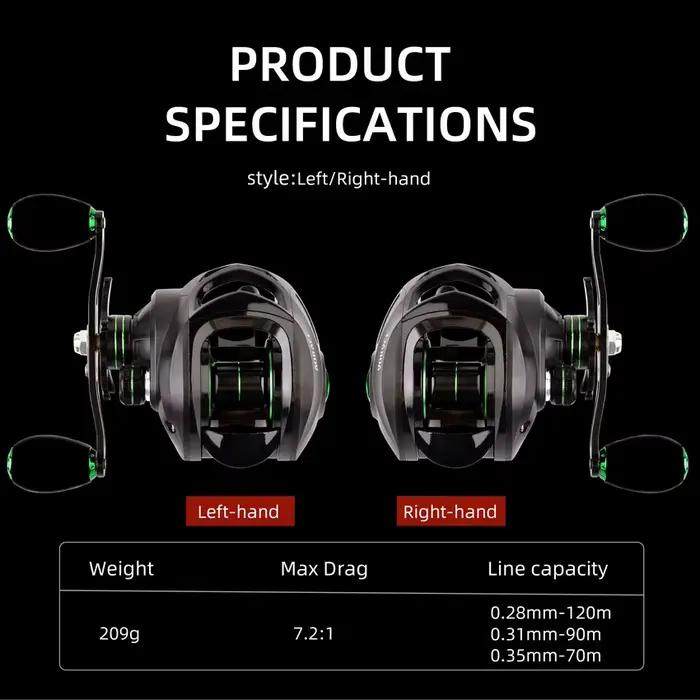 Moulinet de pêche casting tout métal 18+1 roulements frein 10kg ratio 7.2:1 pour lancer précis