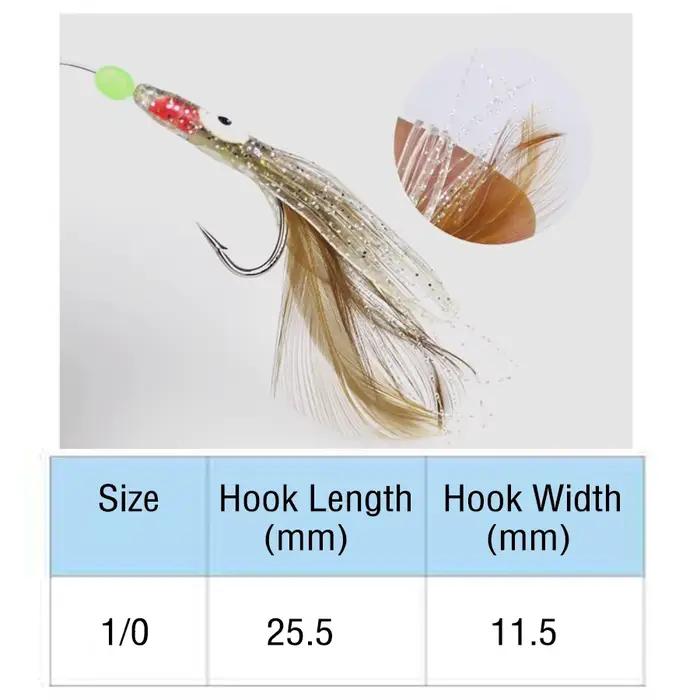 Ligne Sabiki complète avec leurre poulpe lumineux et plumes pour pêche en mer - pack 1/0